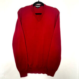 Marco Fioro Mens 100% Merino Wool V-Neck Pullover Sweater Medium Red